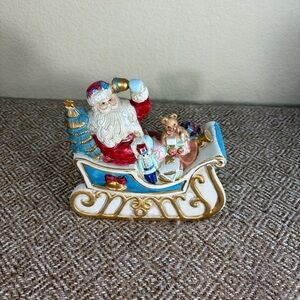 Vtg Christmas Kurt Adler Santa Sleigh Ceramic Music Box 1990 Decor Gift Work EUC